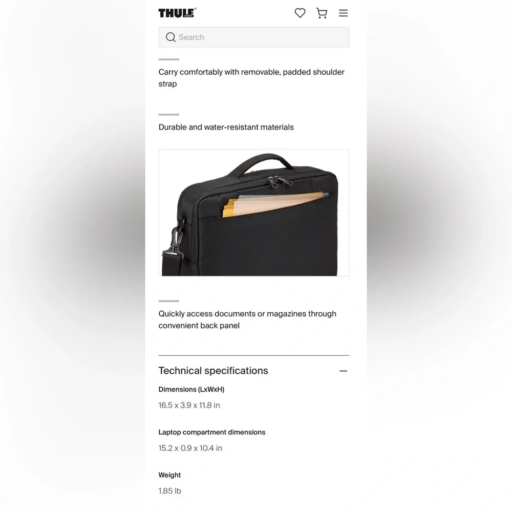 THULE 15.6” Black Subterra Multi Compartment Travel Laptop Bag Orig$109 Exc Cond